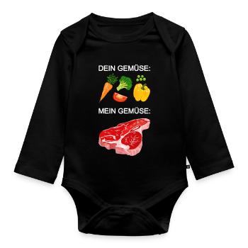 Viande, steak de légumes, carnivore, grillade - Body Bébé bio manches longues - noir - Devant