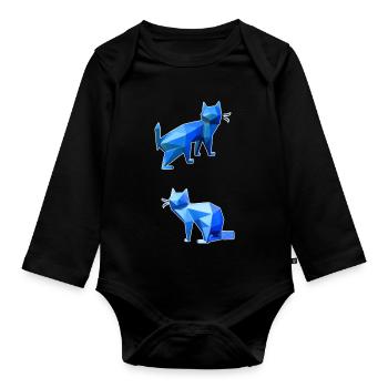 Blue Polygon Cat Duo - Organic Longsleeve Baby Bodysuit - black - Front
