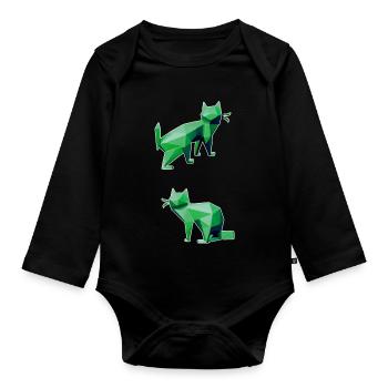 Grüne Geometrie Katzen Duo - Baby Bio-Langarm-Body - Schwarz - Vorne