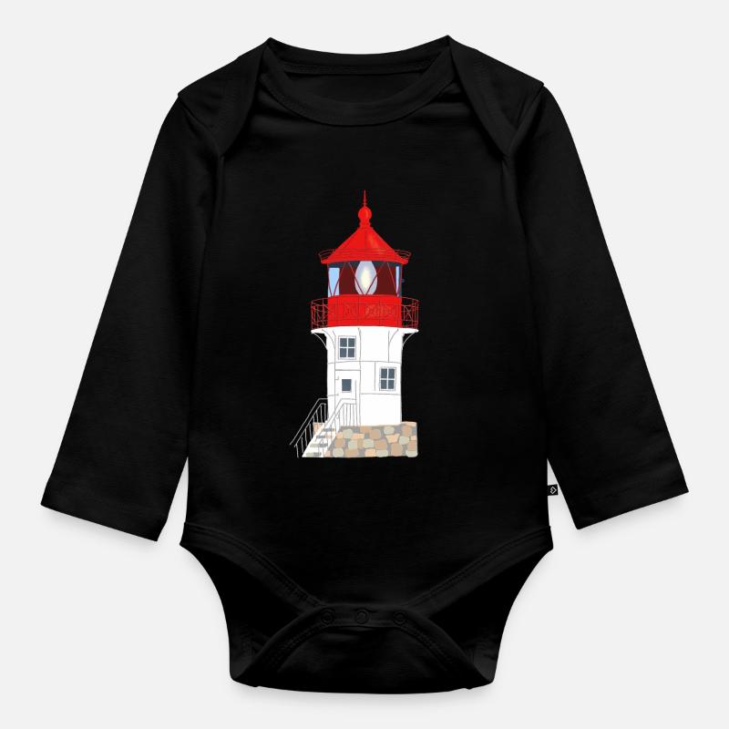 Insel Hiddensee, Leuchtturm Gellen, ohne Text - Baby Bio-Langarm-Body - Schwarz