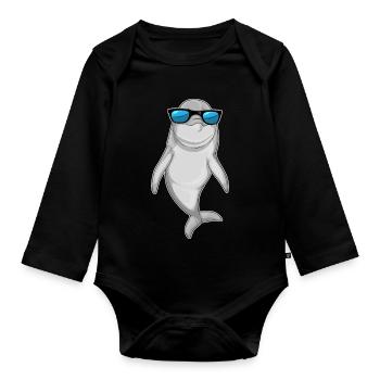 Dolphin Sunglasses - Organic Longsleeve Baby Bodysuit - black - Front