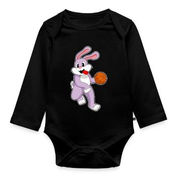 Hase Basketballspieler Basketball - Baby Bio-Langarm-Body - Schwarz - Vorne