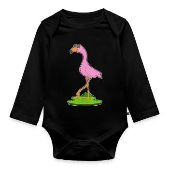 Flamingo Sonnenbrille - Baby Bio-Langarm-Body - Schwarz - Vorne