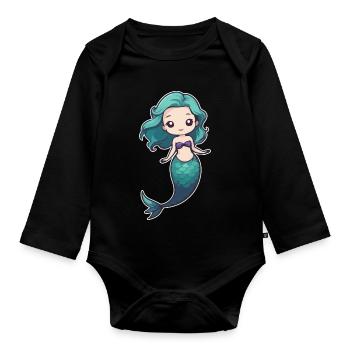 Mermaid - Organic Longsleeve Baby Bodysuit - black - Front