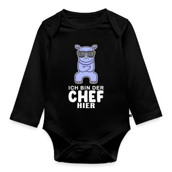 Chef Spruch mit Nashorn Motiv - Baby Bio-Langarm-Body - Schwarz - Vorne