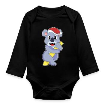 Chapeau de Père Noël Koala - Body Bébé bio manches longues - noir - Devant