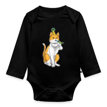 Katze Geburtstag Tröte - Baby Bio-Langarm-Body - Schwarz - Vorne