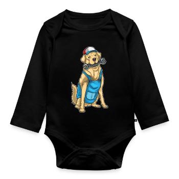 Labrador Mechanic Wrench Workshop - Organic Longsleeve Baby Bodysuit - black - Front