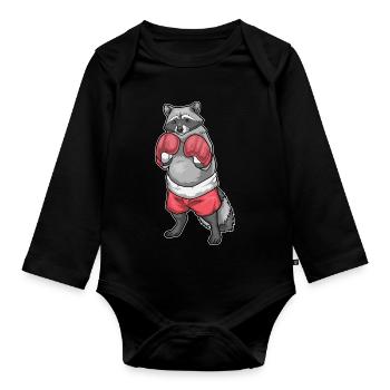Raccoon Boxer Boxing Gloves Boxing - Organic Longsleeve Baby Bodysuit - black - Front