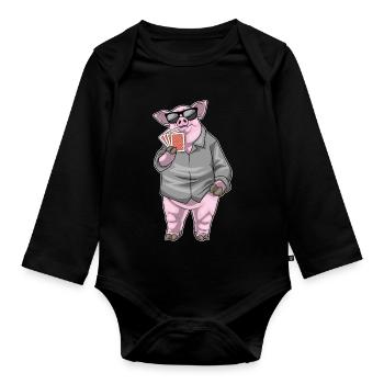 Schwein Poker Pokerkarten - Baby Bio-Langarm-Body - Schwarz - Vorne