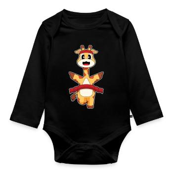 Giraffe Jogger Jogging Sport - Organic Longsleeve Baby Bodysuit - black - Front