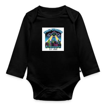 Weltraum Invasoren Stadtbild Design - Body Bébé bio manches longues - noir - Devant