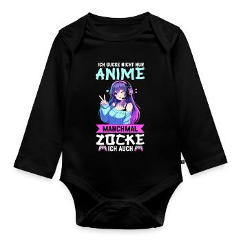 I don't just watch anime, sometimes I also play - Organic Longsleeve Baby Bodysuit - black - Front