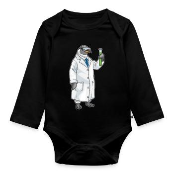 Penguin Scientist Test Tube Laboratory - Organic Longsleeve Baby Bodysuit - black - Front
