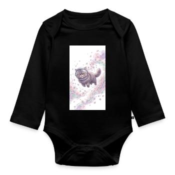 Chat de l’espace dans la magie des fleurs - Body Bébé bio manches longues - noir - Devant