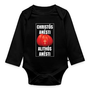 Christos Anesti Alithos Anesti Griechische Osterpascha - Baby Bio-Langarm-Body - Schwarz - Vorne