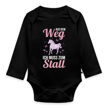 Reiten Pferdeliebhaber Reiterhof Pferde - Baby Bio-Langarm-Body - Schwarz - Vorne