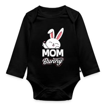 Joyeuse Pâques, douce chasse aux œufs du lapin, œufs de Pâques - Body Bébé bio manches longues - noir - Devant