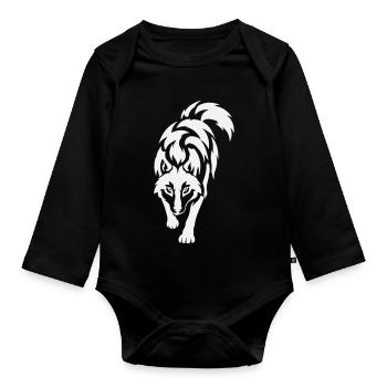 Wolfs Silhouette im Kontrast - Baby Bio-Langarm-Body - Schwarz - Vorne