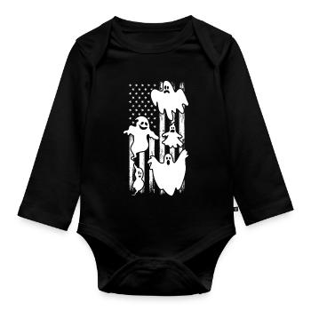 Ghost Halloween US Flag Halloween Ghost - Baby Bio-Langarm-Body - Schwarz - Vorne