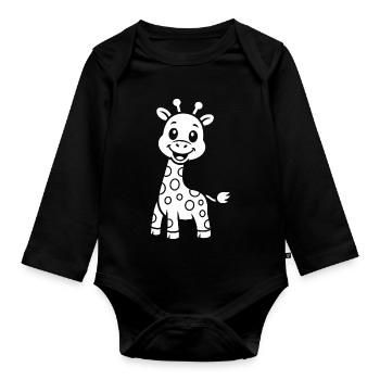 Giraffe Silhouette Kids Safari Motif - Organic Longsleeve Baby Bodysuit - black - Front