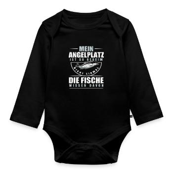 Mein Angelplatz ist so geheim nicht mal die Fische - Baby Bio-Langarm-Body - Schwarz - Vorne