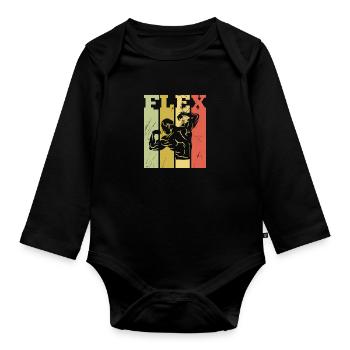 Gym Flex Workout Muscle Weightlifting - Organic Longsleeve Baby Bodysuit - black - Front