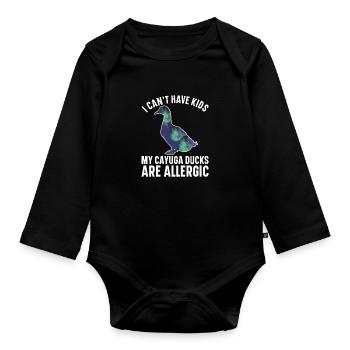 Cayuga Duck Lover Enclosure Stuffed Animal Food - Organic Longsleeve Baby Bodysuit - black - Front
