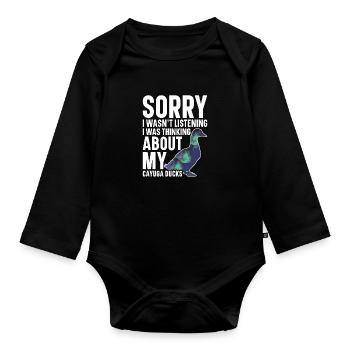 Cayuga Duck Lover Stuffed Animal Food Enclosure - Organic Longsleeve Baby Bodysuit - black - Front