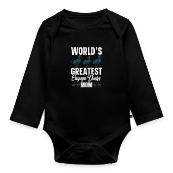 Cayuga Duck Food Enclosure Stuffed Animal Cayuga - Organic Longsleeve Baby Bodysuit - black - Front