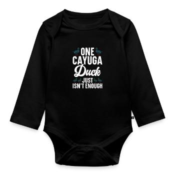 Cayuga Duck Enclosure Food Stuffed Animal Cayuga - Organic Longsleeve Baby Bodysuit - black - Front