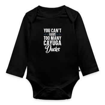 Cayuga Duck Food Enclosure Stuffed Animal Cayuga - Organic Longsleeve Baby Bodysuit - black - Front