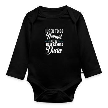 Cayuga Duck Enclosure Toys Stuffed Animal Cayuga - Organic Longsleeve Baby Bodysuit - black - Front