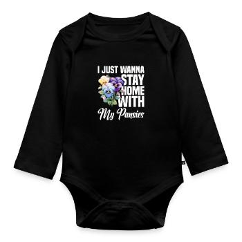 Pansy Seeds Pansies for Outdoors Pansy Flower - Organic Longsleeve Baby Bodysuit - black - Front