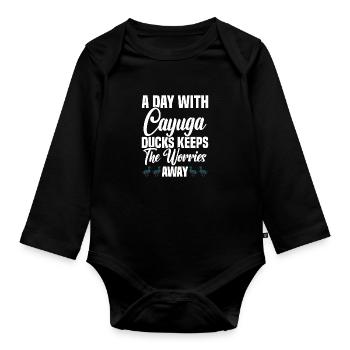 Cayuga Duck Owner Stuffed Animal Enclosure Toys - Organic Longsleeve Baby Bodysuit - black - Front