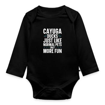 Cayuga Duck Owner Stuffed Animal Enclosure Toys - Organic Longsleeve Baby Bodysuit - black - Front