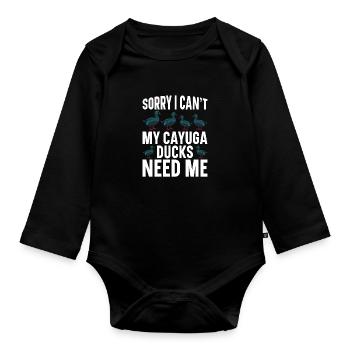 Cayuga Duck Owner Stuffed Animal Enclosure Toys - Organic Longsleeve Baby Bodysuit - black - Front