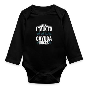Cayuga Duck Owner Stuffed Animal Enclosure Toys - Organic Longsleeve Baby Bodysuit - black - Front