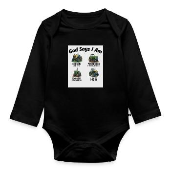 Dieu dit que je suis tracteur camion bambin enfants ferme - Body Bébé bio manches longues - noir - Devant
