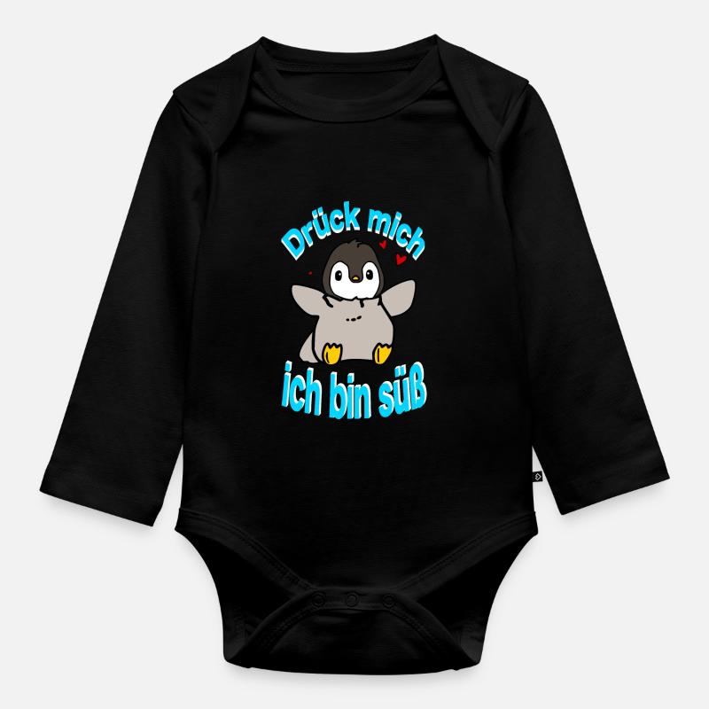Pinguin Drück mich - Baby Bio-Langarm-Body - Schwarz
