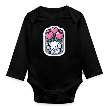 Cute baby elephant with heart balloon elephant mom - Organic Longsleeve Baby Bodysuit - black - Front
