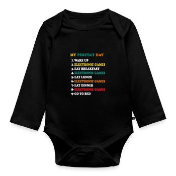 My Perfect Day Wake Up Video Game Player Gaming Ga - Baby Bio-Langarm-Body - Schwarz - Vorne