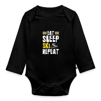 Eat Sleep Ski Repeat - Baby Bio-Langarm-Body - Schwarz - Vorne