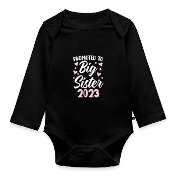 Befördert Zur Großen Schwester 2023 - Baby Bio-Langarm-Body - Schwarz - Vorne