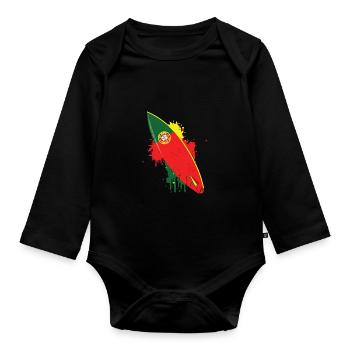 Surfbrett Vintage Mit Portugal Flagge - Surf - Baby Bio-Langarm-Body - Schwarz - Vorne