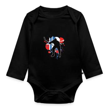 Norwegen Flagge Hockey - Eishockey - Baby Bio-Langarm-Body - Schwarz - Vorne