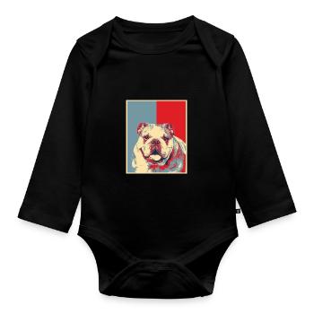 Hundegrafik - Vintage Englische Bulldogge - Baby Bio-Langarm-Body - Schwarz - Vorne