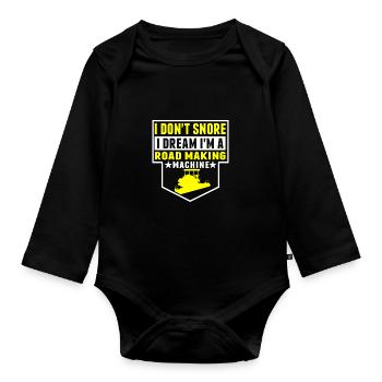 Je ne ronfle pas, je rêve, je fais de la construction de routes - Body Bébé bio manches longues - noir - Devant