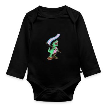 LGBTQ-Flagge - Dinosaurier-Transgender - Baby Bio-Langarm-Body - Schwarz - Vorne