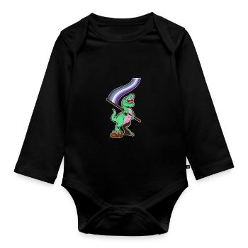 LGBTQ-Flagge - Dinosaurier-Butch-Lesbe - Baby Bio-Langarm-Body - Schwarz - Vorne